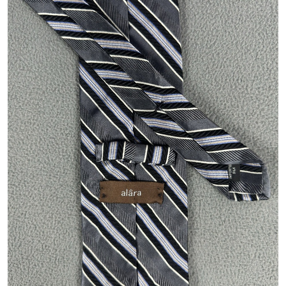 Alara Tie Grey Silver Stripe Imported Silk Dress Business‎ USA Made
